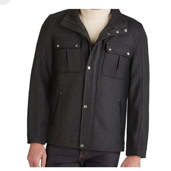 Cole Haan Other - Cole Haan Mens Charcoal Gray Melton Wool Lined Trucker Medium Outdoor Jacket